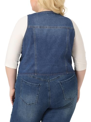 Agnes Orinda Plus Size Denim Jackets for Women Sleeveless Lightweight Button Jean Crop Waistcoat Vests4