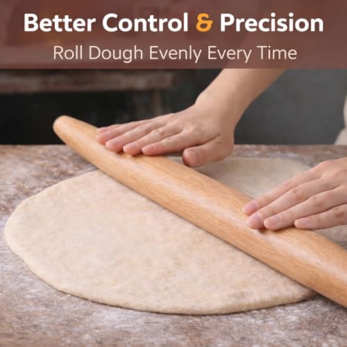 17 Inch French Rolling Pin, Wooden Dough Roller for Baking, Solid Wood Tapered Rolling Pin for Pizza, Pie Crust, Cookies, Pastry, Non-Stick, Easy Control Kitchen Baking Tool, Beech Wood - Image 5