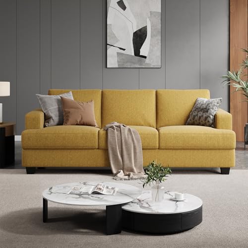 COPIAE 89 Inch Sofa with Extra Deep Seats Oversize, 3 Seater Sofa for Living Room,Modern Couch and Sofa, Comfy Armrests and Seats and Backrests, Easy Installation, Yellow