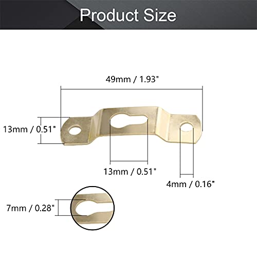 Image of MroMax 50PCS Keyhole Hanging Plate 1.93 inch x 0.51 inch Single Hole Hook for Hanging Paintings Artwork Picture Frame Hook Photos Gold Tone