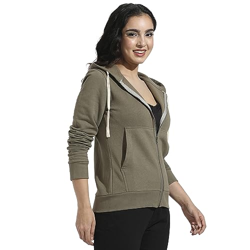 Image of PINACOLADA Women's Zip-Front Hoodie with Angled Open Pockets for Casual Wear | Hooded Neck | Long Sleeve | Zipper Closure | Cotton Sweatshirt Crafted with Comfort Fit for Everyday Wear