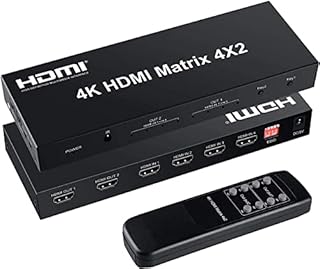 FERRISA 4x2 HDMI Matrix Switch,4 in 2 Out Matrix HDMI Video Switcher Splitter +Optical & L/R Audio Output,Support Ultra HD 4K,3D 1080P,Audio EDID Extractor with IR Remote Control