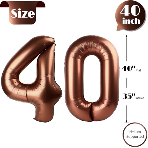 Image of Dark Brown Number 40 Balloon 40 inch, 40 Number Balloons, 40th Dark Brown Birthday Decorations, 40 Year Old Women Men Party Supplies