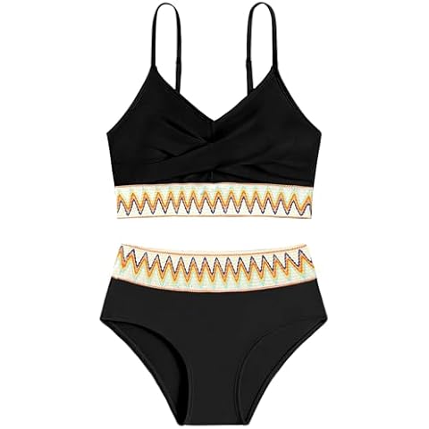 Girls Swimsuits Size 10-12 Teen Swimsuits Criss Cross Adjustable Straps Girls Bikini Bathing Suit Girls Two Piece Swimsuits for Teen Girls Woven Welt Tummy Control Girls Bathing Suits Size 10-12 Cover