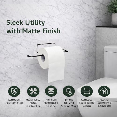 Image of Self-Adhesive GI Steel Toilet Paper Holder, Tissue Roll & Napkin Stand for Bathroom, Multipurpose Towel Holder, Black, Pack of 2