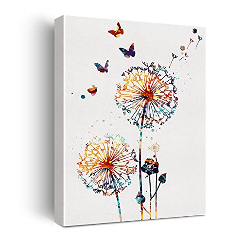 Dandelion Flowers Nature Art Watercolor Poster Canvas Wall Artwork For Home Decor - Dandelion Flowers Canvas Print Wall Art Painting Ready To Hang Housewarming Wedding Gifts - Easel & Hanging Hook 12X15 Inch #TOP28