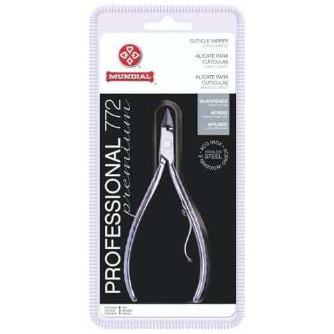 Professional Cuticle Nipper Mundial 772 PR - Brazilian Manicure Quality Long Handle Stainless Steel Trimmer Cutter for Fingernails and Toenails Cover