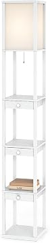 Urban Lifestyle White Modern Shelf Floor Lamp with Fabric Shade, Tall Standing Lamp with 3-Tier Storage Shelves, Pull Chain Switch, Ideal for Living Room, Bedroom, Office