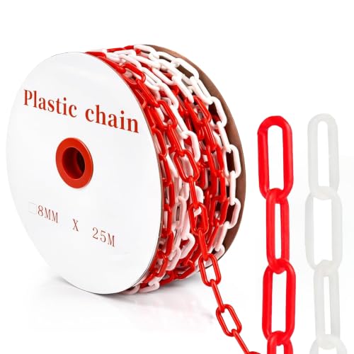 Absperrkette Rot Weiß Kunststoff: Generic 25m x 8mm Warnkette Kunststoff Absperrkette für temporäre Absperrungen UV-beständig für Außenanlagen für Betreiber