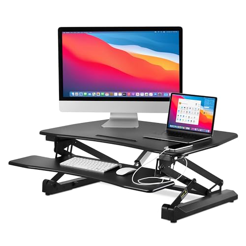 Mount-It! Electric Standing Desk Converter 35.4" Quick Sit Stand Desk