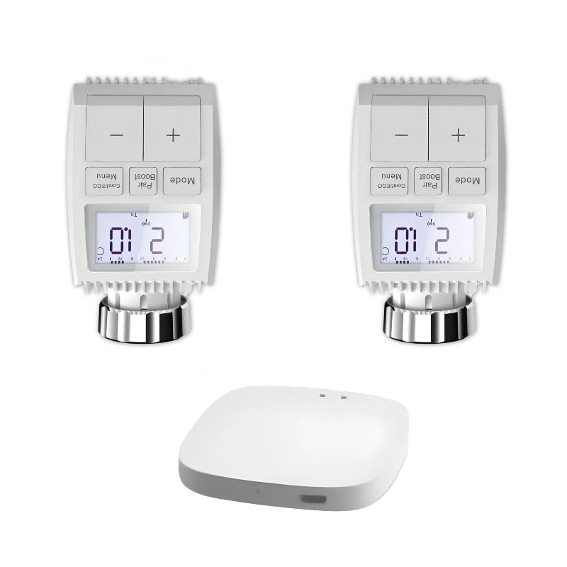 Kit de 2 Têtes Thermostatiques Connectées Universelle avec Ecran LCD + Passerelle ZigBee - SILAMP