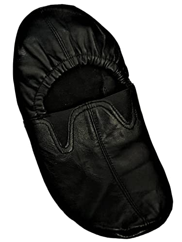 Unisex Leather Slip-On Socks, Ankle Low Cut, Bottom Fleece Lined, Black With Elastic Support