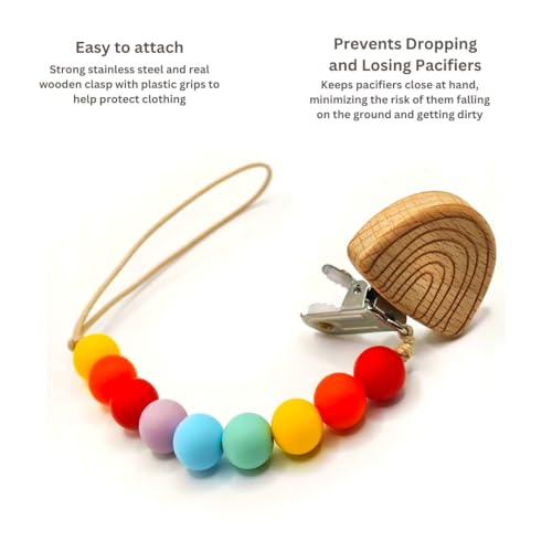 Image of Wood Paci Clips 2 Pack for Baby Girl & Boy, Premium Flexible Bead Design, Universal Fit, Safe Pacifier Holder