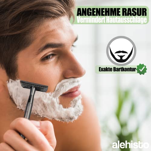 alehisto® Rasierhobel Deluxe inkl. 10 Rasierklingen und GRATIS e-Book | TÜV Rheinland Geprüft | Geschenkidee | Nassrasierer für Frauen und Männer | Umweltfreundliche und Nachhaltige Rasur ohne Plastik - Image 3