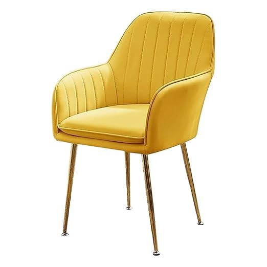 Image of Velvet Dining Chairs, Soft Cushion Seat Chair for Living Room Bedroom Restaurant Fabric DiningChair | Accent Chair for Living Room Bedroom Study Cafe Restaurant Pack 1 (Yellow)
