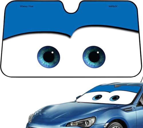Pare-soleil de voiture, yeux de dessin animé, pare-brise avant, protection solaire livrée avec sac de rangement, pour certaines berlines, Va-ns et SUV (bleu)