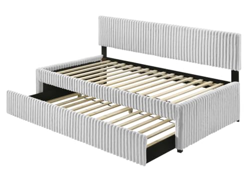 Light Gray Corduroy Twin Daybed with Trundle
