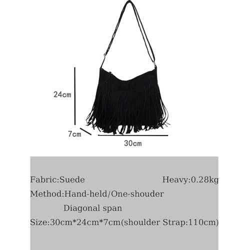 Image of Fringe Hobo Bags for Women - Vintage Suede Tassel Hippie Crossbody Bag Western Purse Cowgirl Purses Tassel Shoulder Bag
