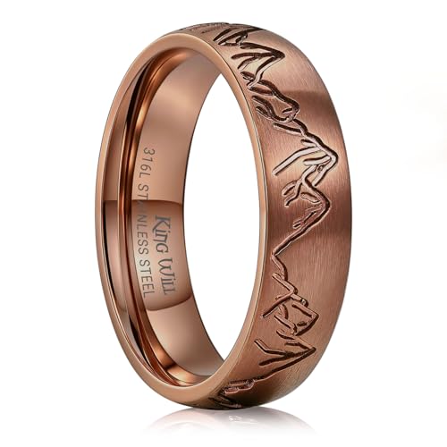 King Will 316L Stainless Steel Wedding Ring for Men Women-6/8mm Nature Collection with Mountain, Waves, Sunrise, Forest Pattern Multicolor Available Comfort Fit Size 7-14