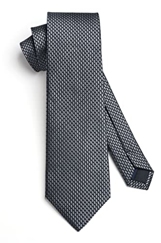 Image of HISDERN Ties for Men Plaid Checkered Tie with Pocket Square Woven Business Formal Necktie Handkerchief Set Wedding Party