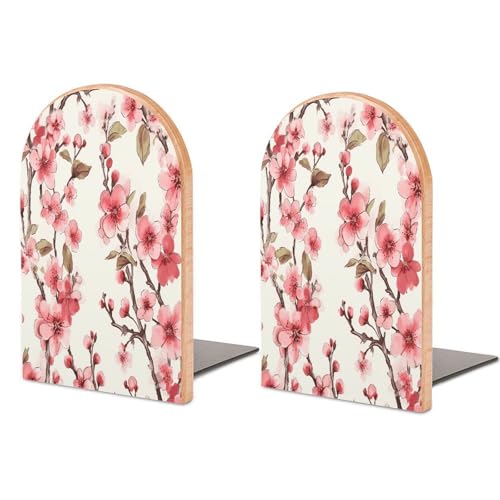 Sujetalibros flor de cerezo de madera con acabados decorativos modernos 2