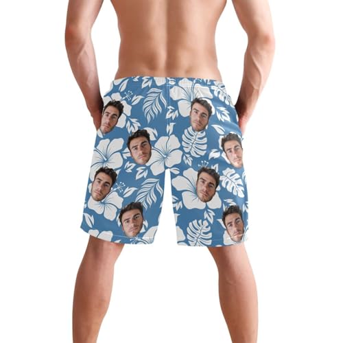 Customized Father's Day Photo Blue Leaf Men's Board Shorts for Travel Surfing3