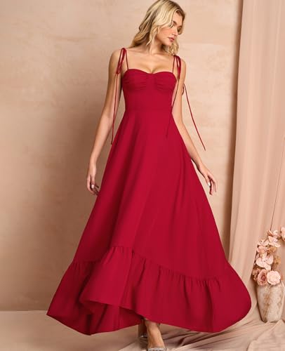 Image of GLNEGE Women's Summer Corset Wedding Guest Maxi Dress Spaghetti Strap Ruffle Formal Dresses Flowy A Line Tea Party Sundress