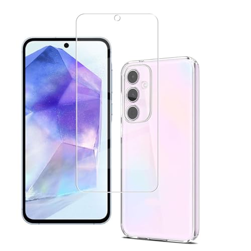 対応 Galaxy A55 5G SC-53E SCG27 用の ケース + ガラスフィルム Galaxy A55 5G SC-53E SCG27 カバー柔軟 TPU 全透明 軽量 衝撃吸収 傷つけ防止 携帯便利 滑り止め 散熱加工 黄変しにくい 【旭硝子