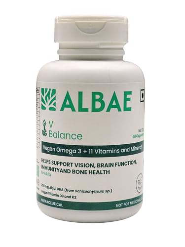 Image of Albae V-Balance | 250mg Algal DHA Omega-3 + 11 Essential Vitamins & Minerals | Targeted Nutrition for Vegetarian & Vegan Diets | Vitamin D3, K2, Calcium, B12 & Iron | 60 Lemon-Scented Softgels