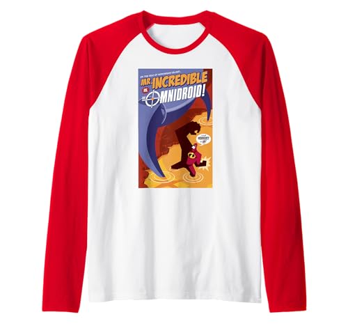 Disney Pixar The Incredibles Omnidroid Comic Book Cover Raglan Baseball Tee