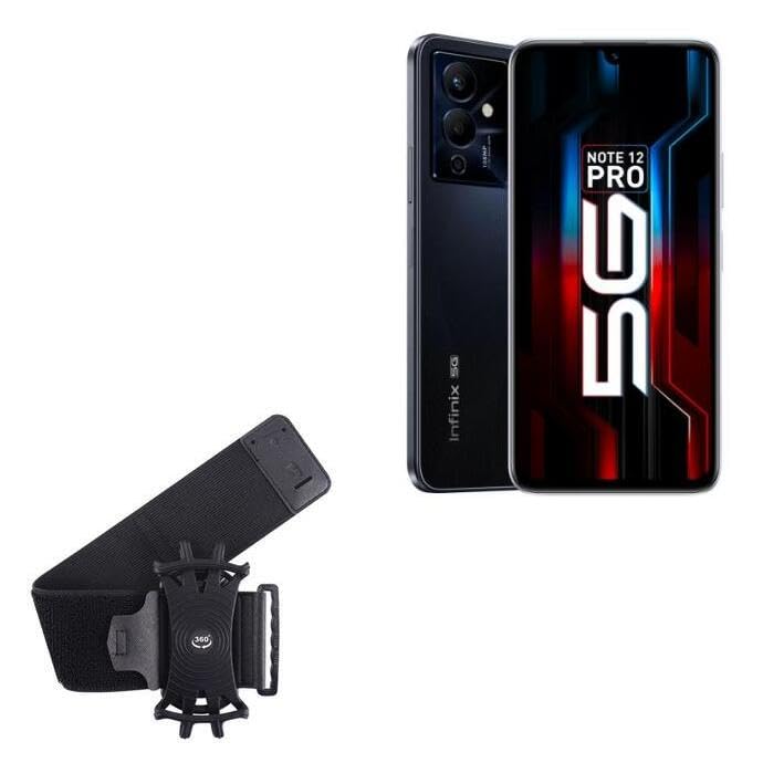 BoxWave Holster Compatible with Infinix Note 12 Pro 5G - ActiveStretch Sport Armband, Adjustable Armband for Workout and Running - Jet Black