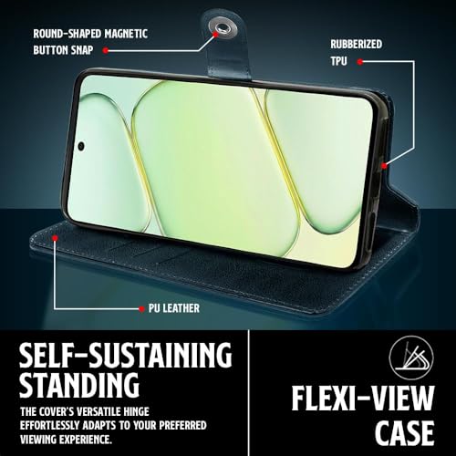 Image of WOW IMAGINE Shock Proof Flip Cover Back Case for 1+ OnePlus Nord CE 6 Lite 5G (Magnetic Button Flip Case | Wallet Pockets & Stand | Leather Finish | Oxford Blue)