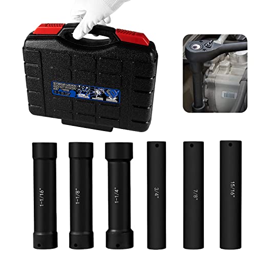 1/2 Inch Drive Heavy Duty Extended Length Extra-Deep Length Impact Socket Set with Storage Case, Including Sockets 3/4