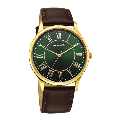 Image of Sonata Traditional Essentials Quartz Green Round Dial Men's Watch | Analog Watch | Watches for Men Analog - 77105YL04W