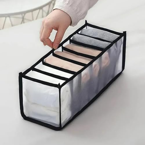Image of atorakushon Mesh Folding Drawer Wardrobe Clothing Organizer,Bra,Scarf,Belt,Tie,Undergarments,Foldable Storage Box with Dressing Table Storage Box,(7 Grids Brown Pack of 1)