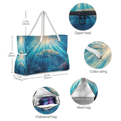 Large Beach Bags Totes Canvas Tote Shoulder Bag Beautiful Turtles Water Resistant Bags for Gym Travel Daily4