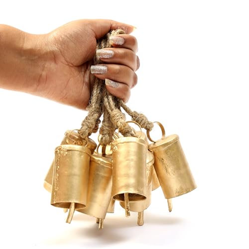 Image of DULI Pack of 10 Rustic Mini Bell – Vintage Brass Hanging Bells for Decor & Craft (Wholesale), Wall Art, Diwali Decor, Home Decor Hanging Bells (Packof10-3InchesLongBells)