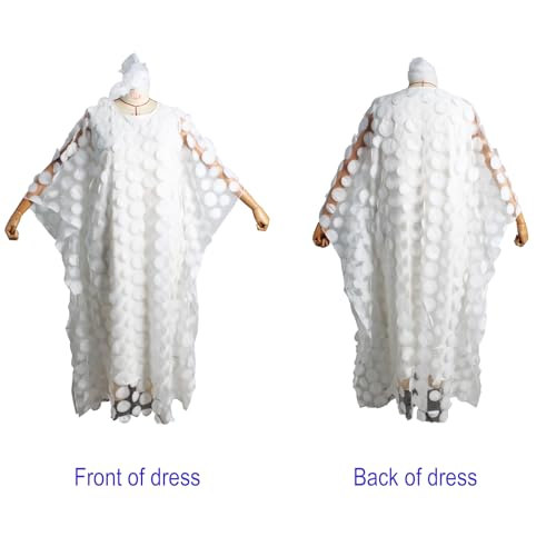 TIDOIRSA African Dresses for Women, African Clothes Embroideried Chiffon Flower Plus Size Party Wedding Dresses (Long White, One Size)3