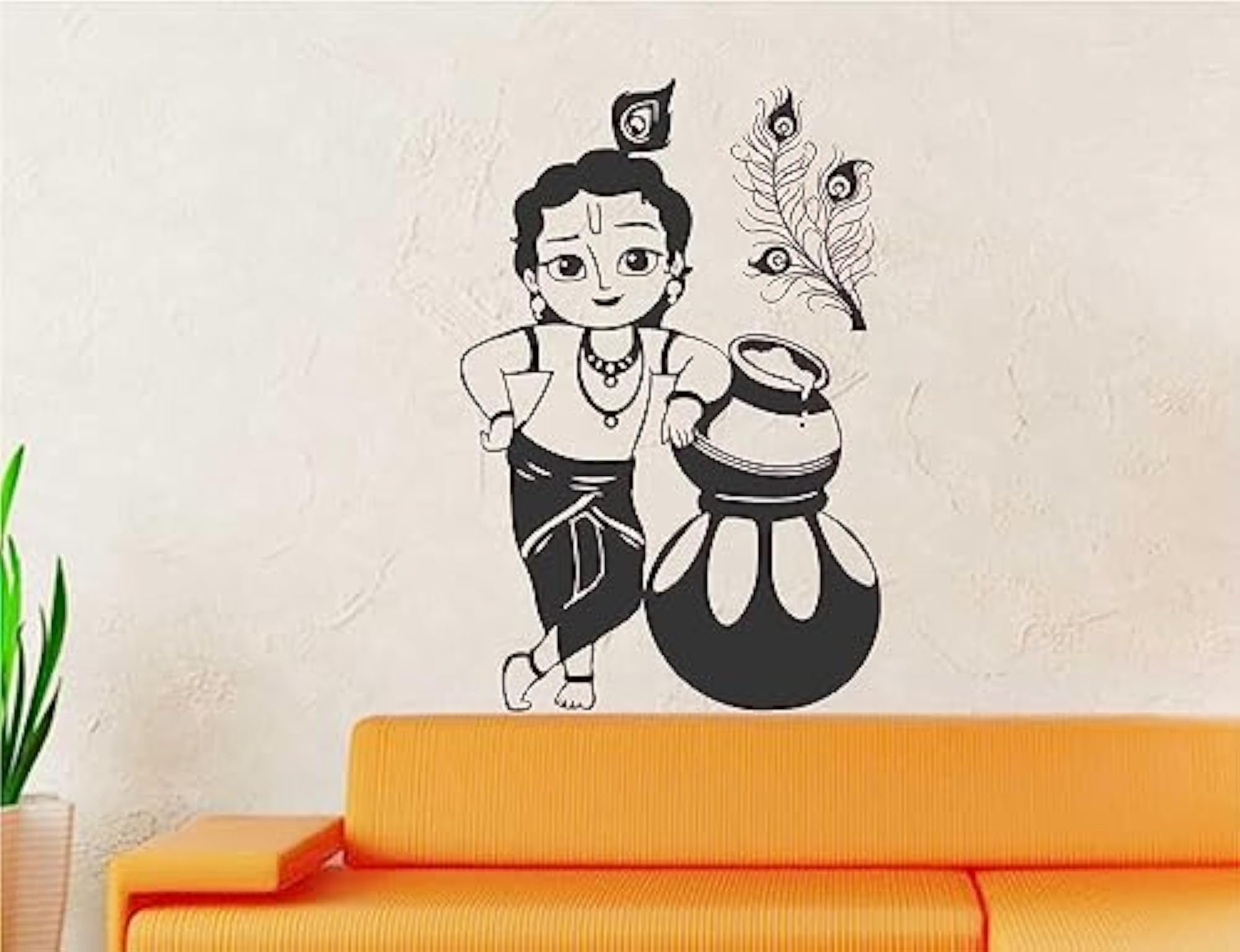 Black Krishna With Matka Wall Sticker