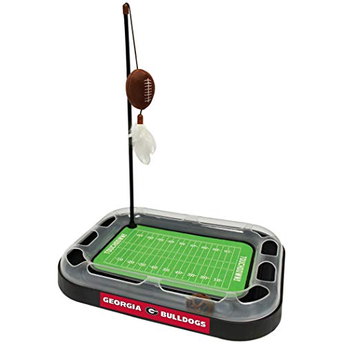 Pets First Ncaa Georgia Bulldogs Football Field Cat Scratcher Toy With Catnip Filled Plush Football Toy & Feather Cat Toy Hanging, With Jingle Bell Interactive Ball Cat Chasing 6-In-1 Best Kitty Toy #TOP4