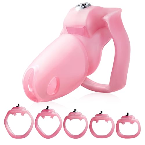 Image of HTV5 Resin Chastity Cage, 5 Wide Comfort Rings Click&Lock Lock for Men, Adult Sex Toy (Pink, Maxi)