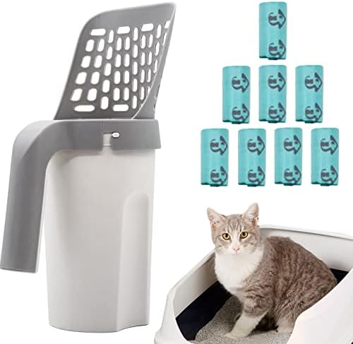 ERPMEL Premium Cat Litter Scoop, with 120 Count Refill Bags, Cat Litter Scoop with Cat Litter Bags, Integrated Detachable Deep Cat Litter Shovel with Waste Container, Cat Litter Disposal System