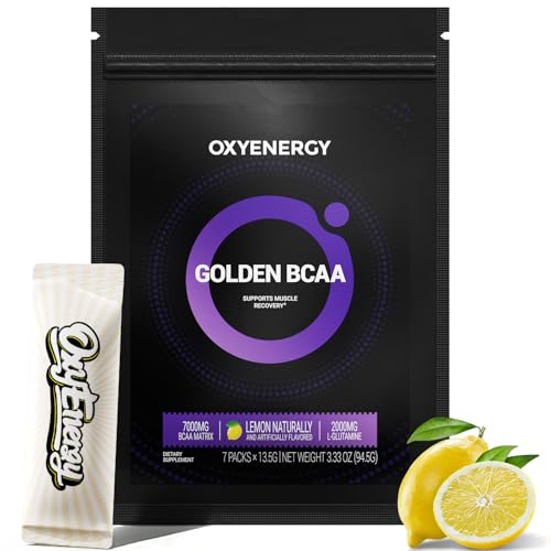 OxyEnergy BCAA Powder, 7g 2:1:1 BCAAs and 2g L-Glutamine Taurine, Amino Acids Energy for Post Workout Muscle Recovery, Muscle Growth, Increased Endurance, Immune Support, 0 Sugar Lemon 7 Servings