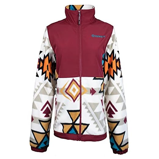 HOOEY Youth Girl’s Lightweight Tech Jacket with Fleece (Burgundy with Aztec Pattern, Small)
