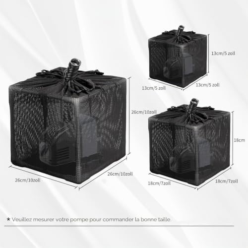 MUSLONG Sac filtrant pour bassin - Sac filtrant en maille filet - Sac de barrière de pompe - Noir - Filtre en maille blanche - Pour aquarium, jardin, bassin (17,8 cm) – vue 3