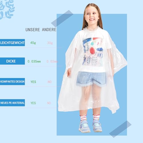 SWOGAA Regenponchos Familienpackung 6 Stück - 50% Extra Dick Durchsichtig Wasserdichte Regencape Leichtgewichts Regenschutz Regen Poncho Transparent