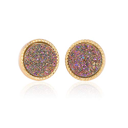 JOYA GIFT 9PCS Round Resin Druzy Stud Earrings for Women Fashion Hypoallergenic Geometry Shiny Crystal Druse Stud Earrings Set for Women by JOYA GIFT - Image 5