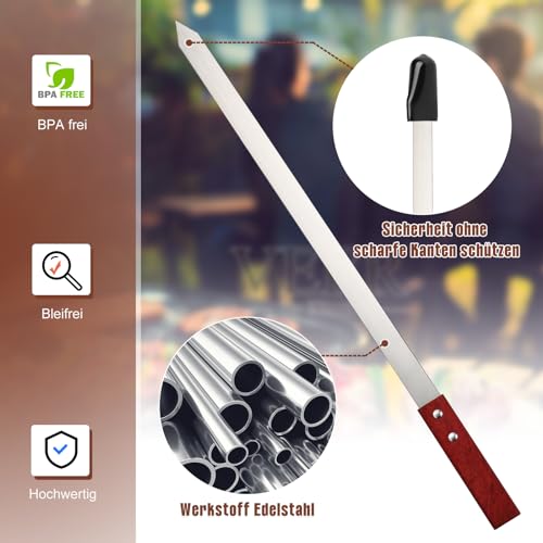 10 Stücke Flache Grillspießen Edelstahl mit Holzgriffen,60cm Schaschlikspieße Wiederverwendbar, Adana Kebab Spieße Grillzubehör für Grillbesteck