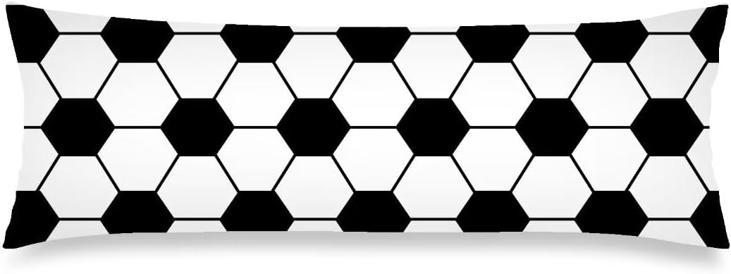 Soccer Theme Body Pillow Cover 20"x54" Pillow Case Sports Soccer Ball Black and White Long Pillow Cases Protector with Zipper Decorative Bedding Pillowcase Rectangle Soft Cushion Covers for Bed,Sofa