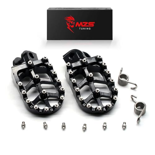 Image of MZS Dirt Bike Foot Pegs for 65 85 125 250 450 660 690 950 1090 1290 Models | Black CNC Aluminum Alloy Footrest, Skeleton Wide Footpeg, Non-Slip Stainless Steel Foot Pins, fits Enduro Adventure MX Bikes